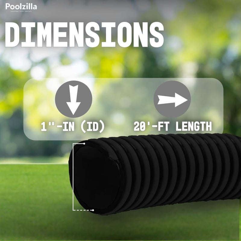 Poolzilla 20’ FT Corrugated Pond Hose - 1’’ Inch ID, Flexible Reinforced Water Tubing for Aquariums, Pool Maintenance, Ponds, Fountains, Gardens, and other Aquatic Features - Image 2